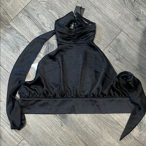 Nasty Gal Black Satin Halter Crop Top